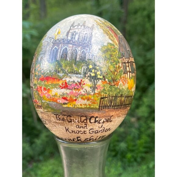 Hand Painted Ostrich Egg Shakespeare's Home Anne Hathaway Cottage Straford Avon - Picture 5 of 12